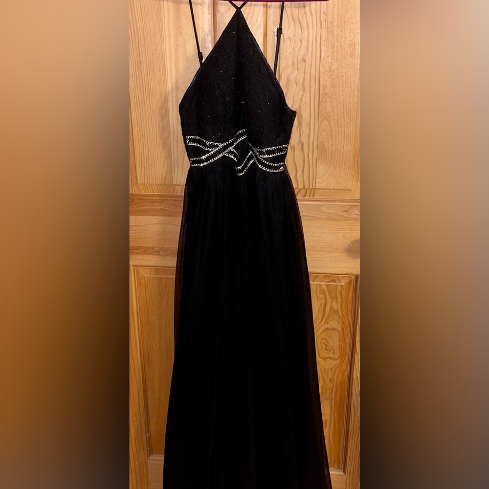 Sequin Hearts Black Lace Tulle Prom Dress Size 0 Embellished Cutout Evening Gown - Picture 10 of 17